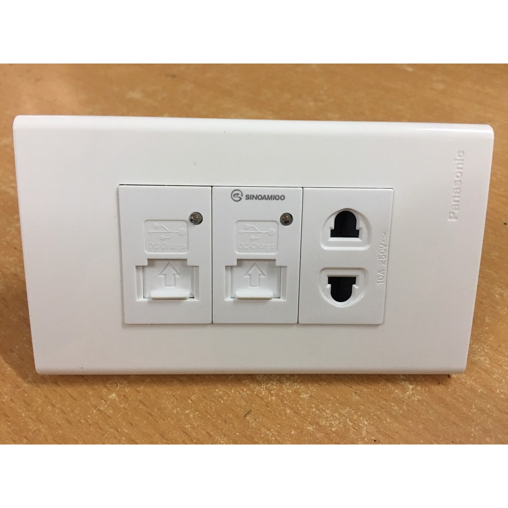 Ổ cắm âm tường gồm 2 nhân sạc usb + 1 nhân điện5