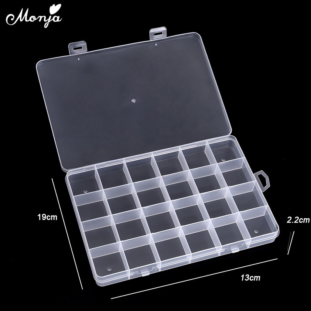 [Hàng mới về] Hộp Nhựa Monja Trong Suốt 24 Ngăn Đựng Hạt Đá Trang Trí Móng Tay