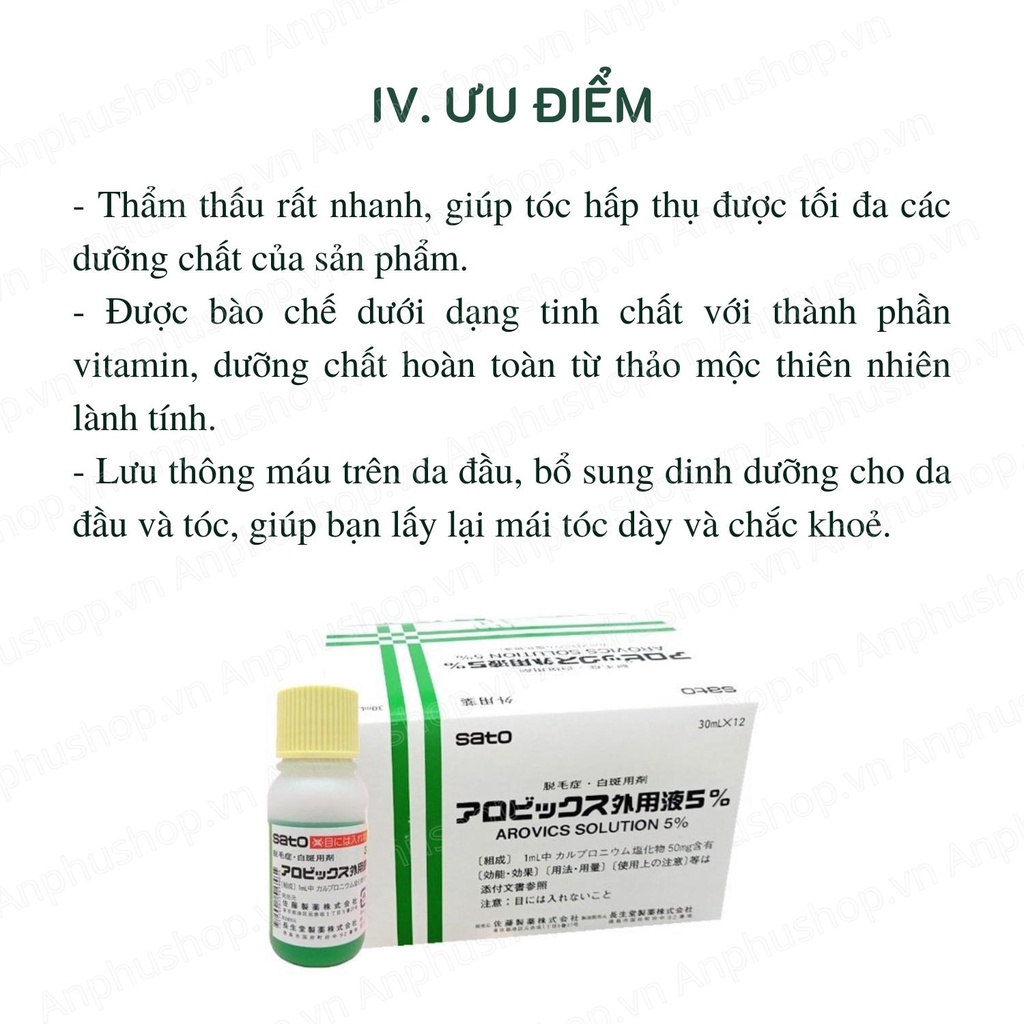 Tinh chất mọc tóc thảo dược Sato Arovics 30ml kiểm soát Rụng Tóc, Thưa tóc, Hói Đầu  - Sản phẩm chính hãng Nhật Bản