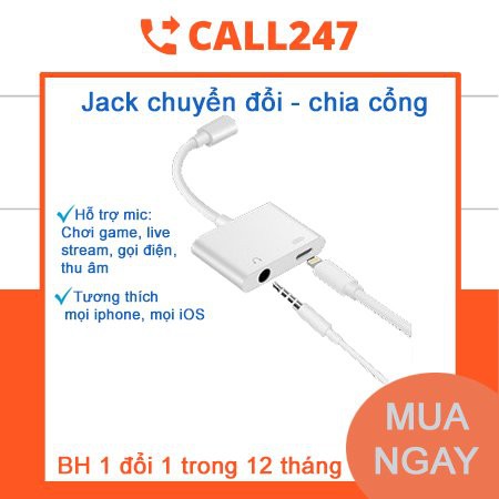 jack Chuyển Đổi Tai Nghe Cáp Chuyển Đổi Giắc Chia Cổng iPhone 7/8/X/11 Thành Cổng Sạc + Cổng Tai Nghe + Hỗ Trợ Mic