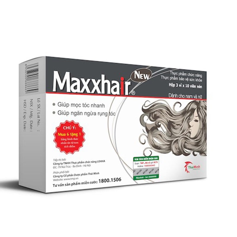 [TÍCH ĐIỂM MUA 6 TẶNG 1] - Maxxhair New Chính Hãng Ngăn Rụng Tóc - Tóc Bóng Mượt (Hộp 30 VIên)