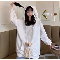 [ FREESHIP - GIÁ GÓC ] Áo hoodie tai thỏ phối gấu Ulzzang Hàn Quốc form rộng unisex nam nữ