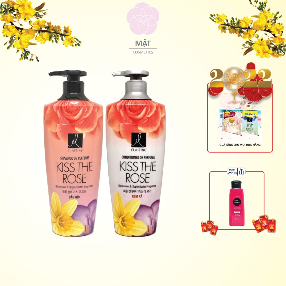 Combo Dầu gội và kem xả nước hoa Elastine Kiss The Rose 600ml