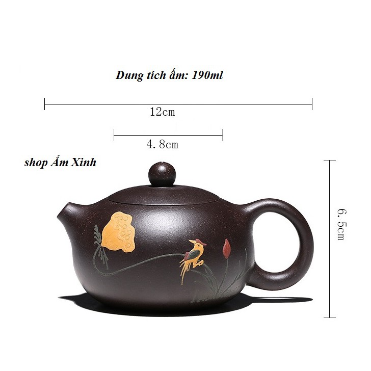 Ấm Tử Sa Nghi Hưng Tây Thi Sen Chim 180 ml (Hắc Kim Sa, Lọc Tổ Ong)