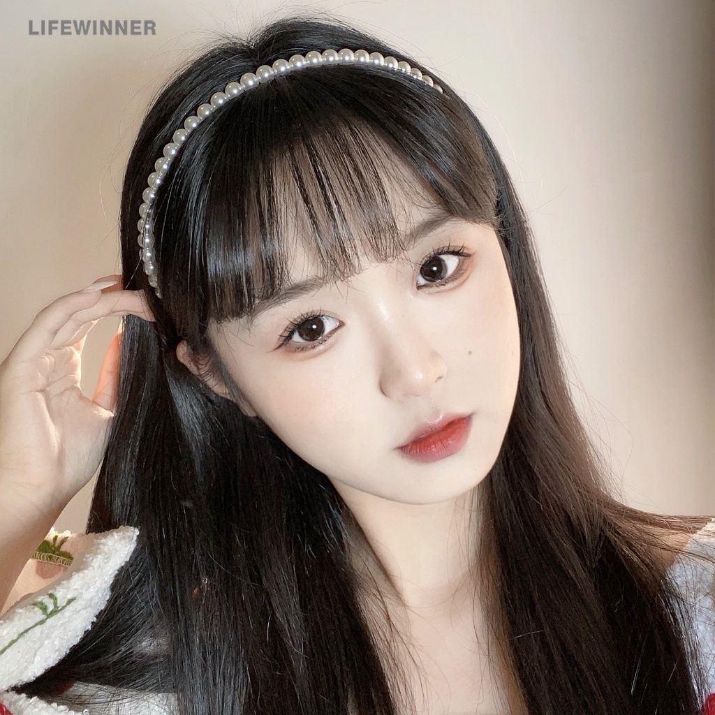 Băng Đô Cài Tóc Co Giãn Đính Ngọc Trai Lấp Lánh Chống Trượt Phong Cách Hàn Quốc Tinh Tế Cho Nữ Khi Tắm Rửa Mặt
