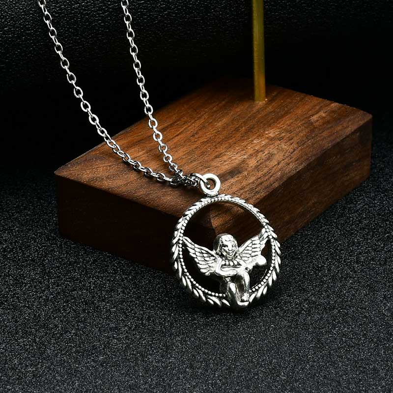 XiaoboACC Dây Chuyền Phối Mặt Hình Thiên Thần Bằng Thép Titan Phong Cách Hiphop Hàn Quốc