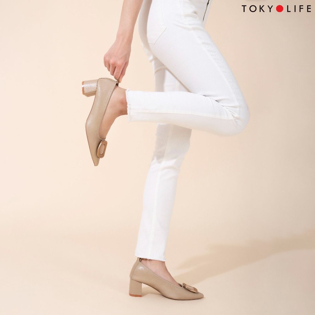 [Mã WABRTTET1 giảm 10% đơn 250K] Giày cao gót nữ TOKYOLIFE mũi nhọn E9SHO600I màu trắng kem .