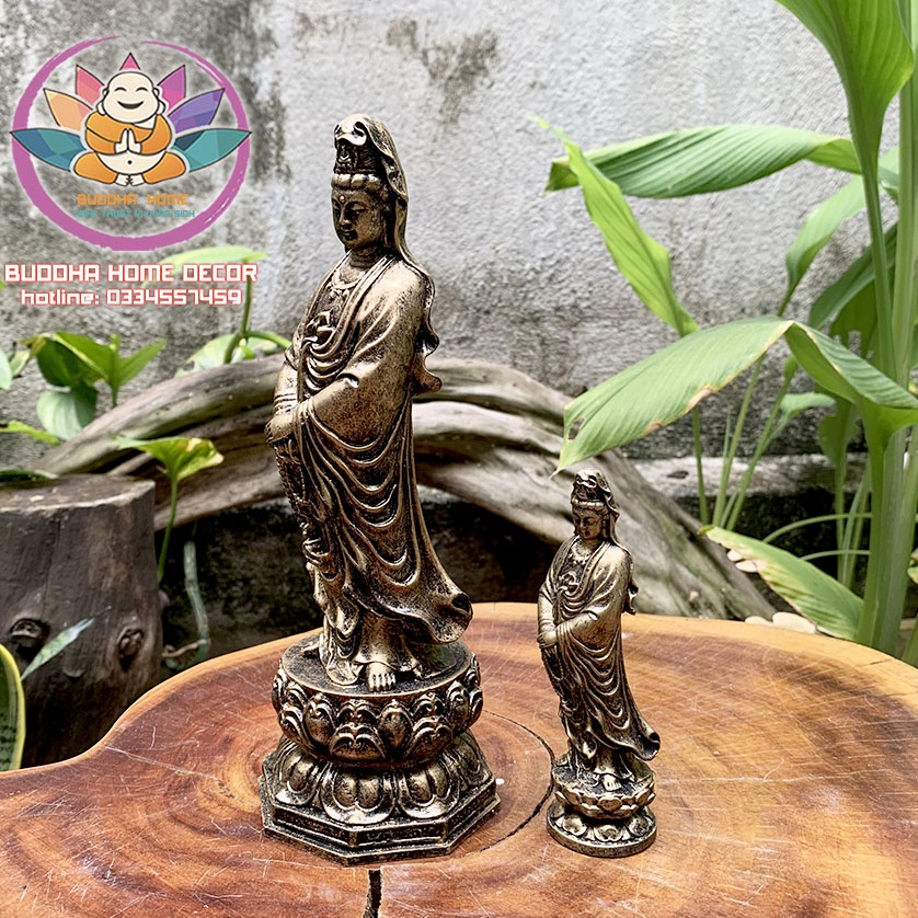Tượng Mẹ Quan Âm 23cm đá màu trắng, màu đồng trang trí nội thất nhà cửa- phong thủy- thờ cúng