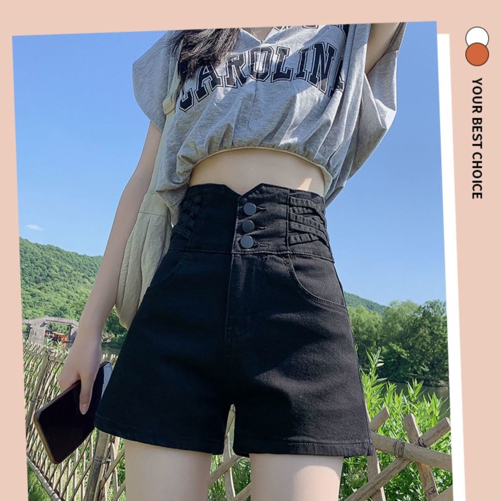 Quần Short Denim Màu Đen Lưng Cao Dáng Chữ a Thời Trang Mùa Hè Cho Nữ