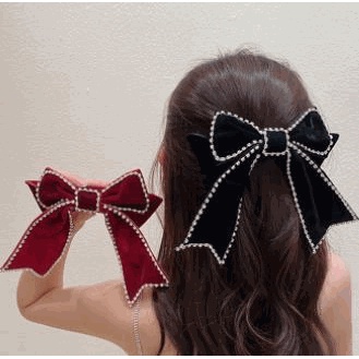 Kẹp Tóc Hình Nơ Đính Đá Ba Chiều Bằng Nhung Phong Cách Retro Đơn Giản Dành Cho Nữ JP5