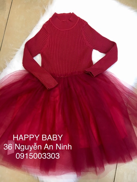 Váy công chúa len đỏ dày dặn 3-7Y (có ảnh thật)