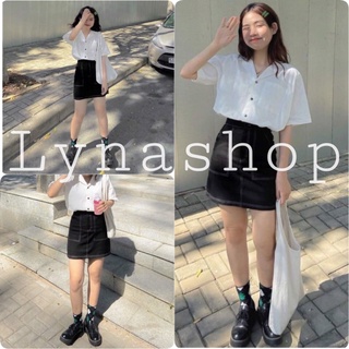 Set váy nữ 🍉 bộ set váy gồm áo sơ mi trắng cộc tay mix chân váy kẻ viền chỉ nổi trắng bo chun phong cách trẻ trung Lynaa