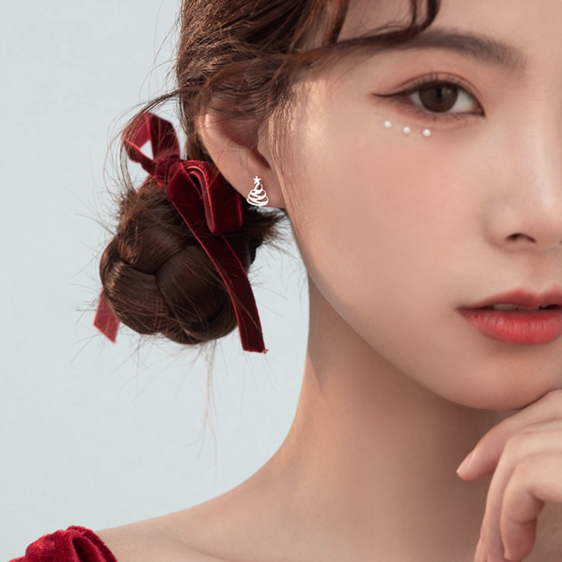 1 Cặp Bông Tai Bạc S925 Hình Cây Thông Giáng Sinh Chống Dị Ứng
