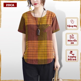 Áo Trung Niên Nữ Mùa Hè , Áo Cộc Tay Cho Bà Cho Mẹ Chất Đũi Mềm Mát_ ACT08