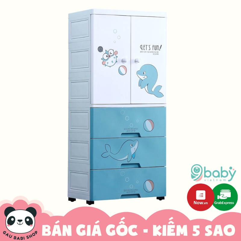 [XẢ KHO GIÁ SỐC - HÀNG MỚI] Tủ nhựa cao cấp 4 tầng có bánh xe mẫu cá heo bản mới Kub / 9BABY