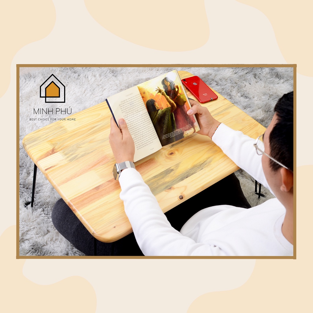 Bàn Gấp Kích Thước 70x50cm CHỊU TẢI 80kg Gỗ Tự Nhiên Chân Sắt Có Đế Cao Su Chắc Chắn PHÚC MINH
