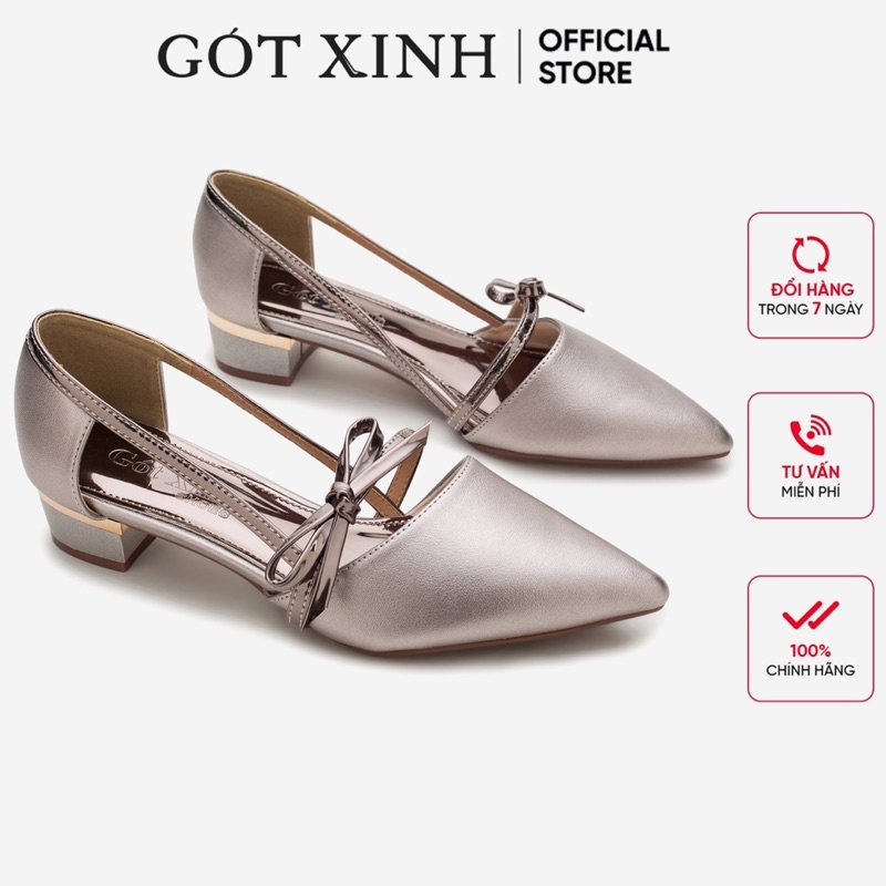 Giày cao gót nữ GÓT XINH G10 màu kem da mờ đế vuông cao 3cm