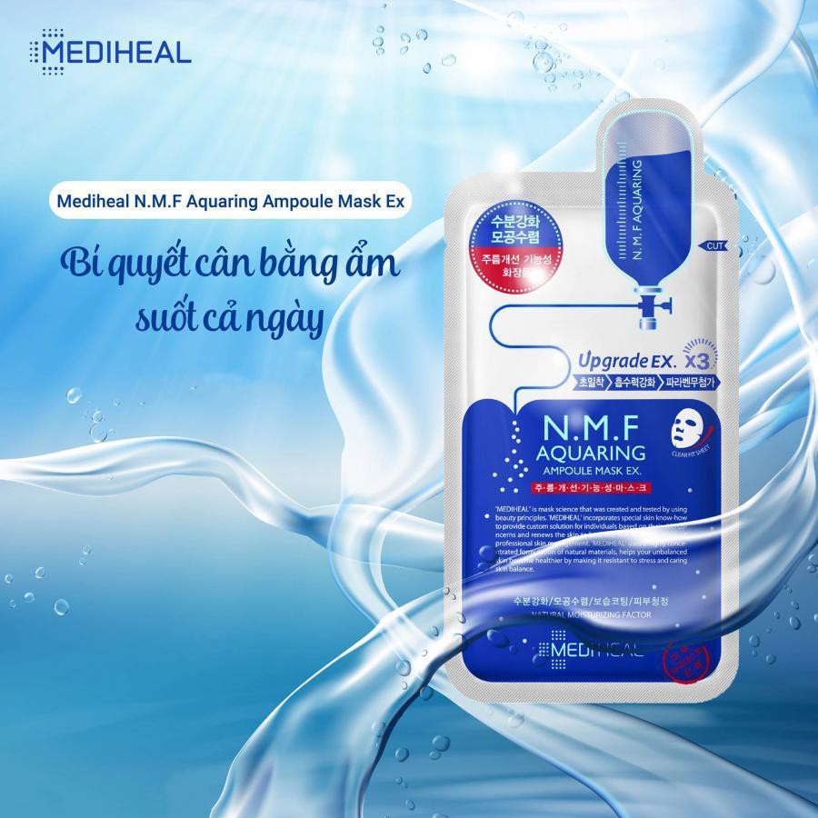 [Bán Buôn/ Sỉ] Mặt Nạ Cấp Ẩm Cho Da Mediheal N.M.F Aquaring Ampoule Mask EX 27ml - Hộp 10 miếng