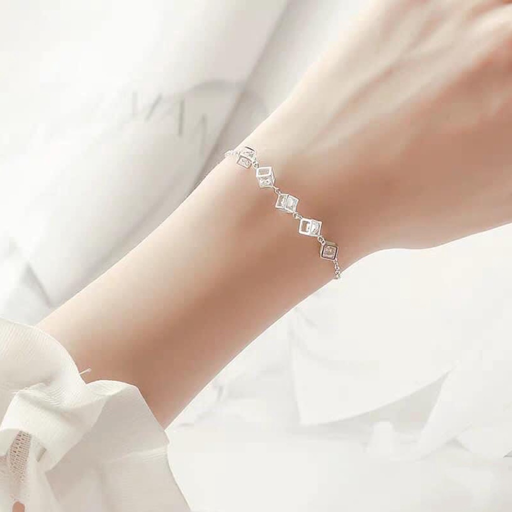 Lắc tay bạc nữ PANSY hộp đá lập phương cá tính - Vòng bạc ta thật xinh xắn đeo tay cho nữ
