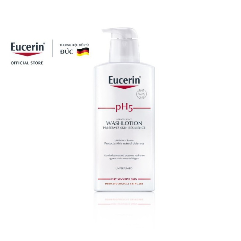 [CHÍNH HÃNG] Sữa tắm và rửa mặt dành cho da nhạy cảm Eucerin Washlotion pH5 (Không Mùi) 400ml