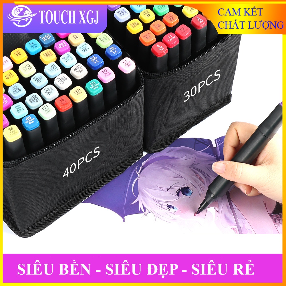 [Rẻ vô đối] Bút màu dạ marker chuyên nghiệp TOUCH kèm túi vải họa cụ vẽ tranh cao cấp 30 / 40 / 60 / 80 / 168 màu