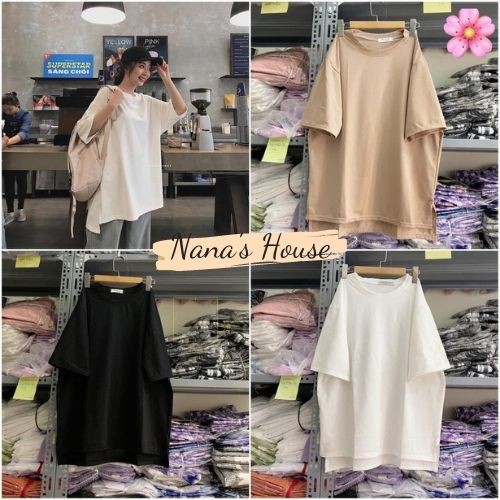 Áo Phông Oversize Xẻ Vạt 🎁 Nana's House 🎁Thun cổ tròn dáng suông tay lỡ form rộng thiết kế cá tính