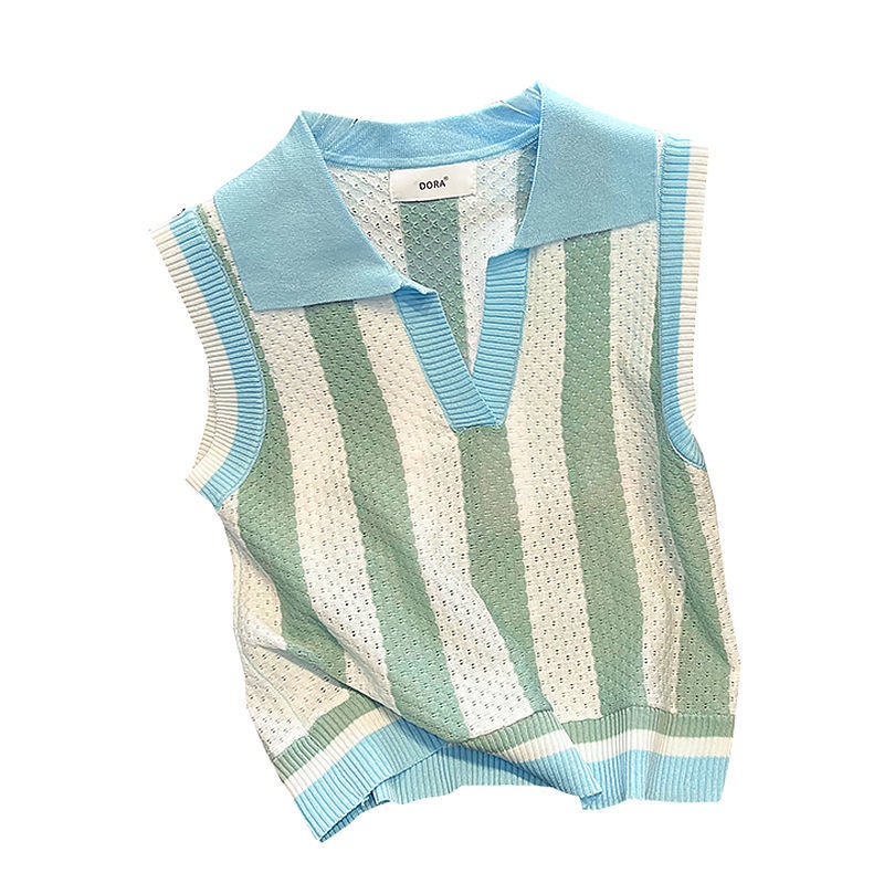 Áo Sát Nách Dệt Kim Dáng Rộng Kẻ Sọc Màu Sắc Tương Phản Thời Trang Mùa Hè Cho Nữ