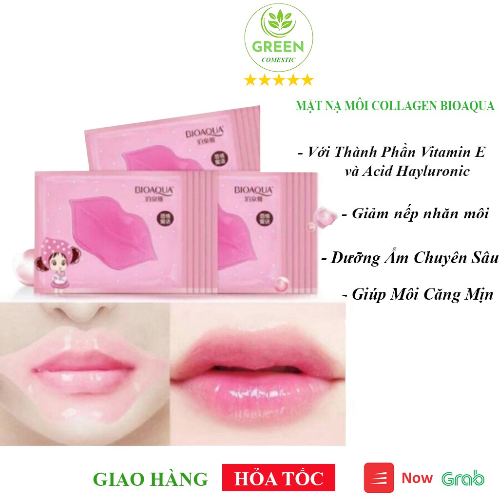 Mặt Nạ Dưỡng Môi Collagen 005 – Mặt Nạ Nội Địa Trung Biaqua Images Giảm Thâm Môi Làm Mềm Môi- Green Comestic