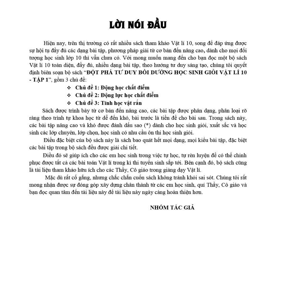 Sách - Đột Phá Tư Duy Bồi Dưỡng Học Sinh Giỏi Vật Lí 10 Tập 1 - KV