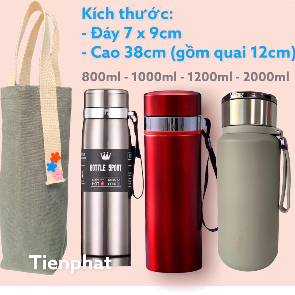 [Mã LIFEHLSALE2 giảm 10% đơn 0Đ] Túi Vải Đựng Bình Nước, Bình Giữ Nhiêt, Ly Giữ Nhiệt 500ml 800ml 1L 2LL