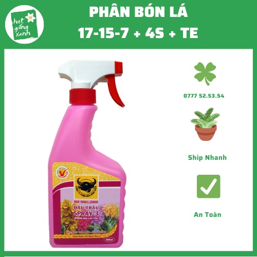 Chai xịt Đầu Trâu pha sẵn NPK Spray 3 dưỡng hoa nở to, màu đẹp, lâu tàn 500ml_Phân bón hoa phun qua hoa, lá