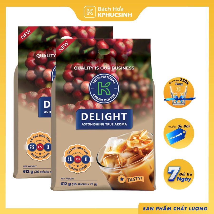 [COMBO 3] Cà Phê Sữa Hòa Tan K Delight 3in1 612g (Túi 36 gói x 17g) Đậm Vị Cà Phê K Coffee | BigBuy360 - bigbuy360.vn