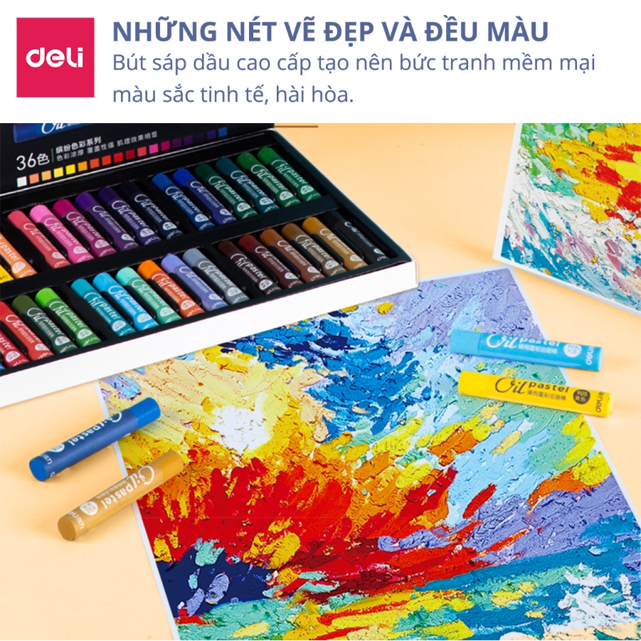 Bút sáp dầu oil pastel cao cấp trang trí sổ tay vẽ tranh tô màu khô vẽ tranh chuyên nghiệp cao cấp học sinh Deli 12/24/3