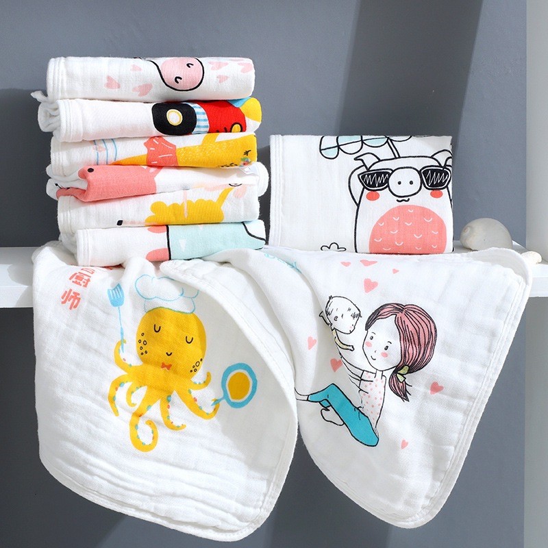 BooBoo Baby - Sét 5 khăn mặt, khăn sữa, khăn lau rửa cho bé, 6 lớp cotton sợi tre siêu thấm hút, không bai xù