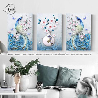 Tranh canvas bộ 3 bức CHIM HẠC LỤC BÌNH gồm khung