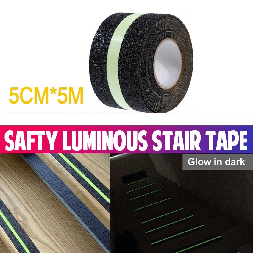 【Giao Hàng Nhanh】5M*5CM Băng dính dạ quang chống trượt cho cầu thang dán nền anti_slip tape chống trơn trượt, kháng hoá