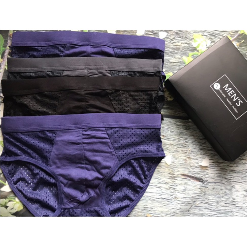 Hộp 4 chiếc sịp thông hơi cao cấp dành cho nam, chất liệu mềm mịn bền đẹp thoáng mát LOTNAM03