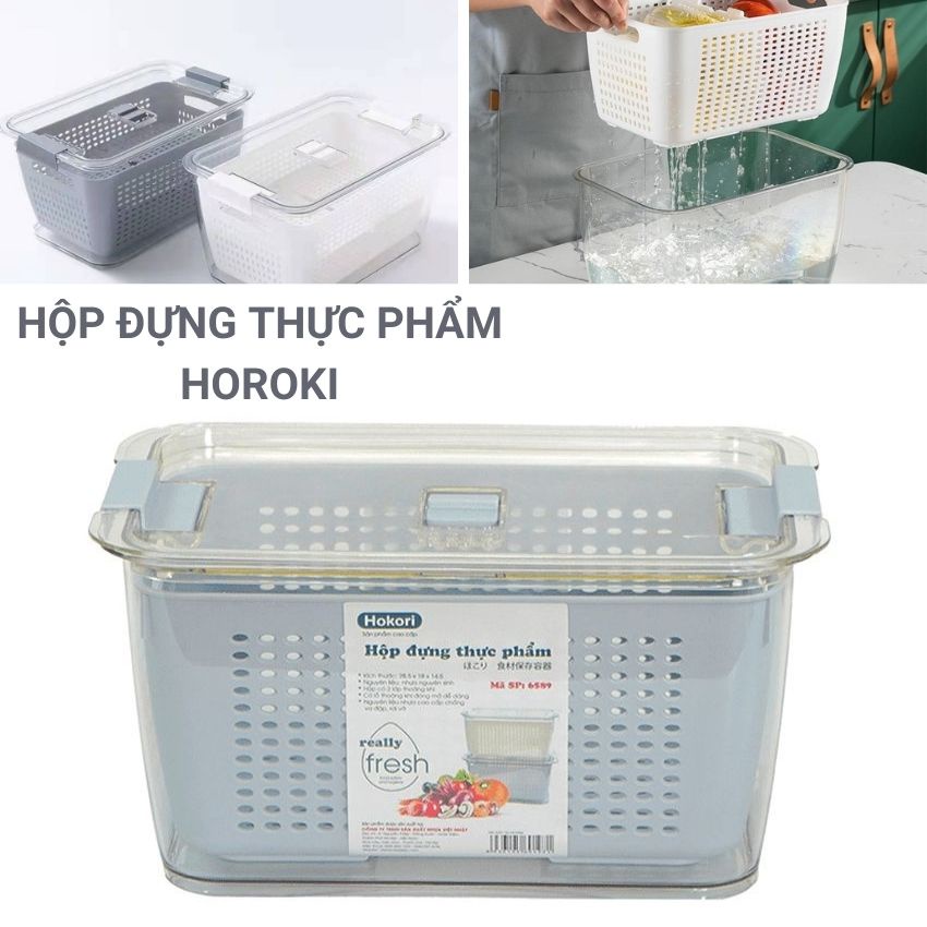 Hộp nhựa đựng thực phẩm Hakori trong suốt có khay lót đáy giúp ráo nước chất liệu cao cấp an toàn cho sức khỏe Angola