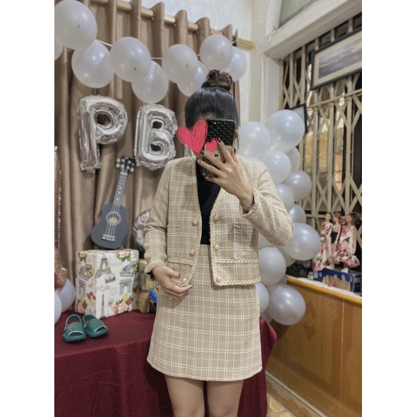 set dạ tweed chân váy A sz đặt may