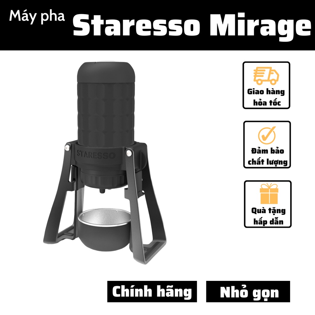 Máy Pha Cà Phê Mini STARESSO Mirage Pro 2021 chính hãng Espresso nguyên chất du lịch tặng kèm 100gr bột cafe Arabica