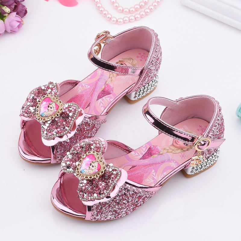 Children Princess Shoes Frozen Elsa Fashion Kids Girls Leather Soft Bottom Crystal Shoes