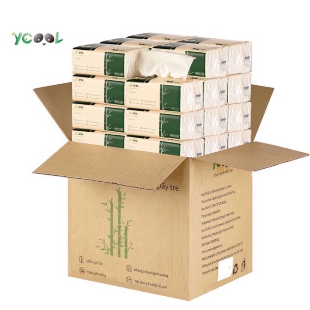 Thùng 30 gói giấy ăn sakara gấu trúc - ycool khăn giấy tre 300 tờ 4 lớp