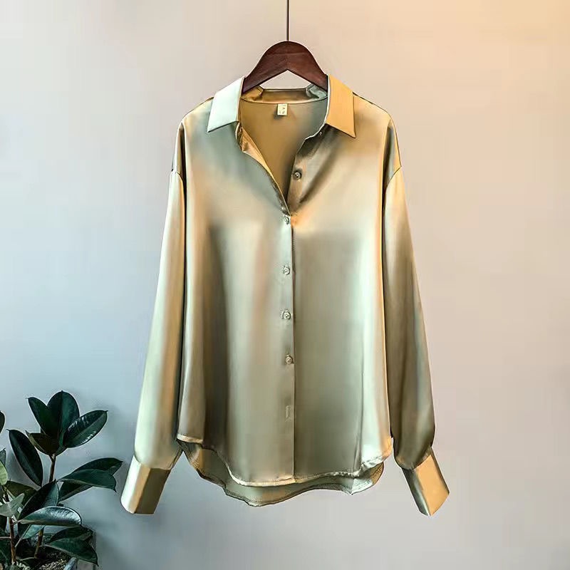Áo Sơ Mi Tay Dài Form Rộng Chất Liệu Satin Kiểu Dáng Mới