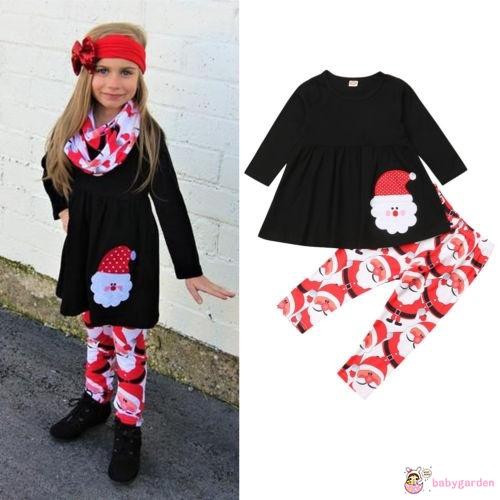 Đầm Ngắn Tay Dài Họa Tiết Ông Già Noel Xinh Xắn Dành Cho Bé Gái