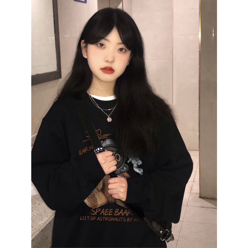 Áo sweater SELVZE chất liệu cotton cổ tròn phong cách Mỹ thời trang cao cấp cho nữ