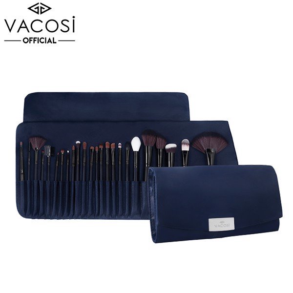 Bộ Cọ Chuyên Nghiệp Vacosi Master Face Brush 24 Cây Bóp Da Xanh BC26 Cocolux