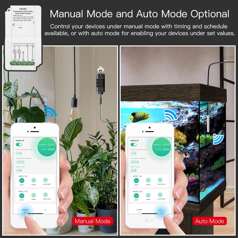 Tuya Wifi Thông Minh Nhiệt Độ Độ Ẩm Mô Đun Cảm Biến Rơle Kép Đầu Ra Bộ Điều Khiển Không Dây Làm Việc Với Alexa Google Queen2019