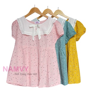 Áo bầu hoa nhí cổ bèo phối nơ đẹp mát