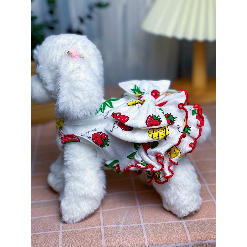 Đầm thun tầng nơ cute cho chó mèo Size dưới 1kg