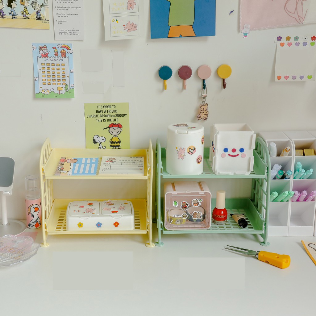 Kệ mini 2 tầng đựng đồ dùng, mỹ phẩm cute Teddy Bears store